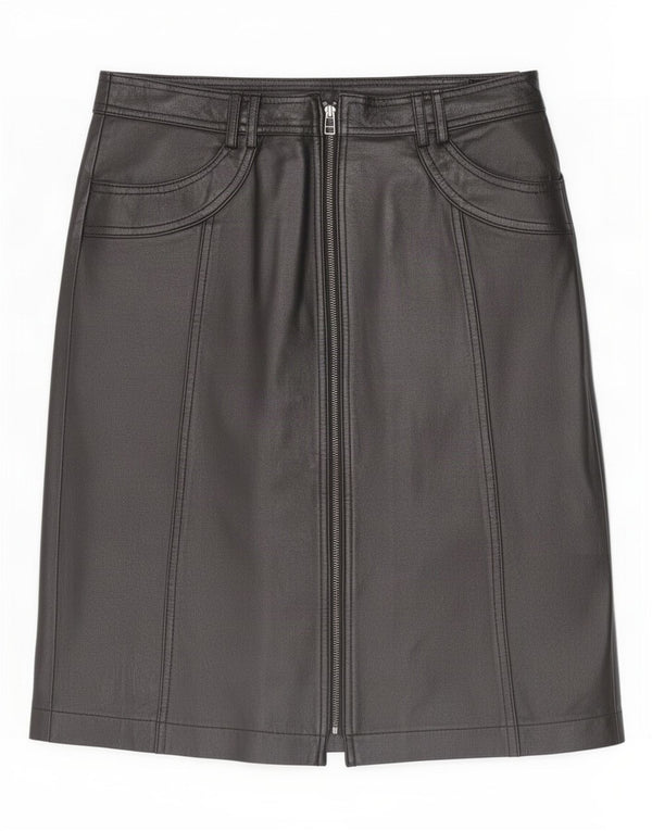 Gonna in pelle da donna vintage UK 12 media W32 nera