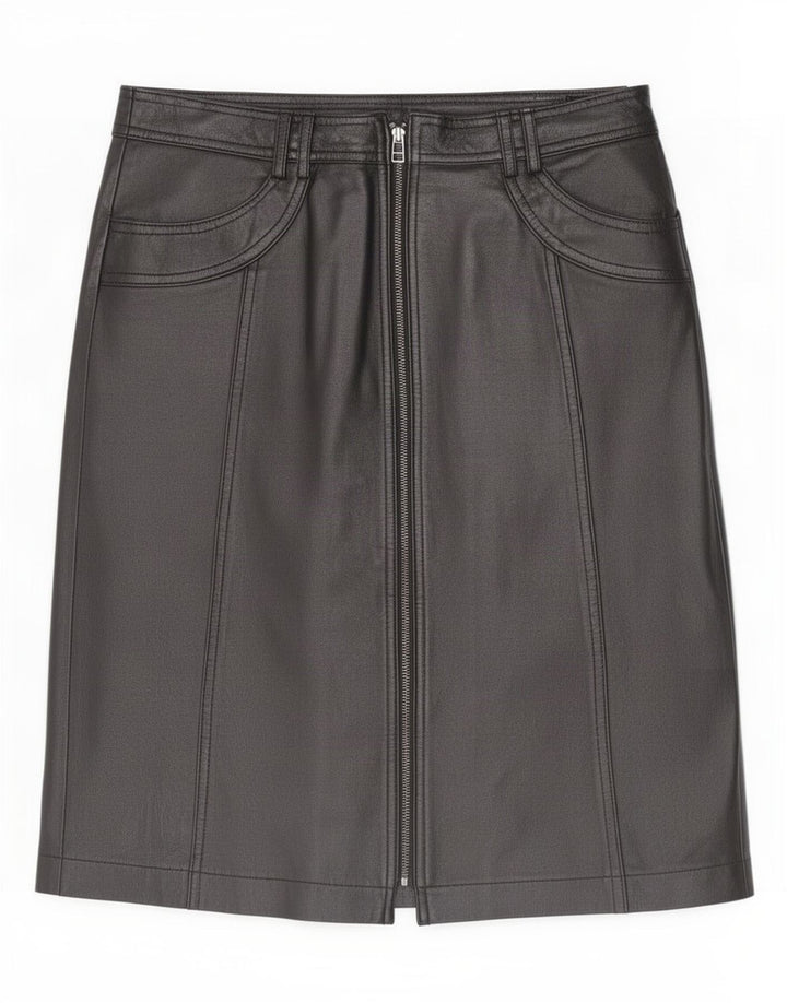 Gonna in pelle da donna vintage UK 12 media W32 nera