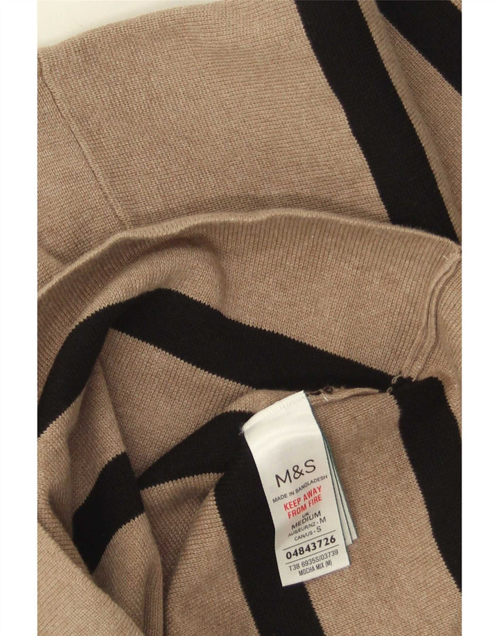Maglione maglione girocollo da donna Marks & Spencer UK 12 a righe beige medio