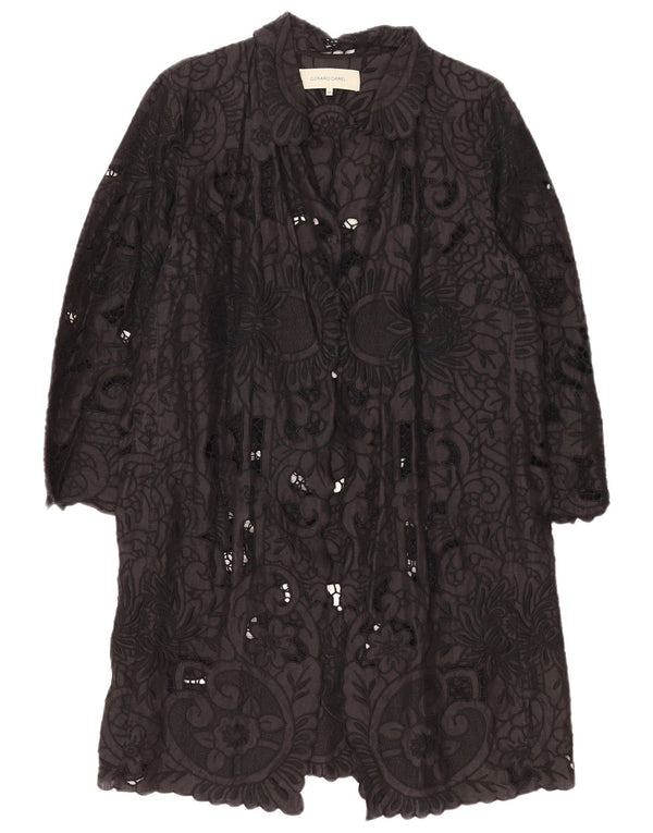 Abito a vestaglia da donna con maniche a 3/4 Gerard Darel IT 46 Grande ramiè floreale nero