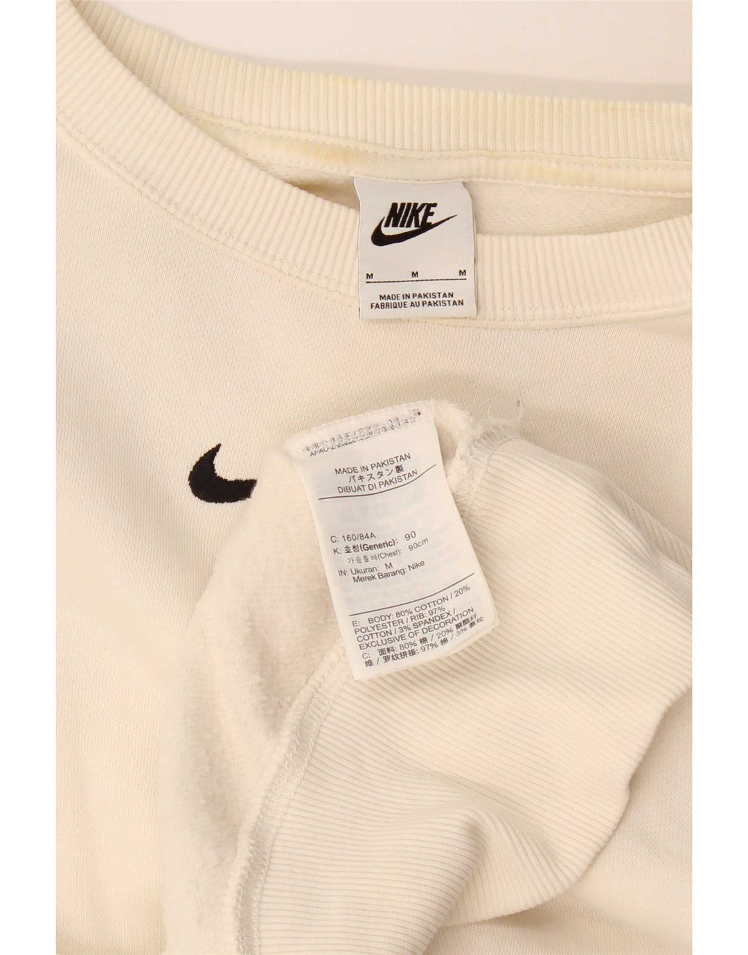 Felpa corta oversize da donna Nike UK 14 cotone bianco medio