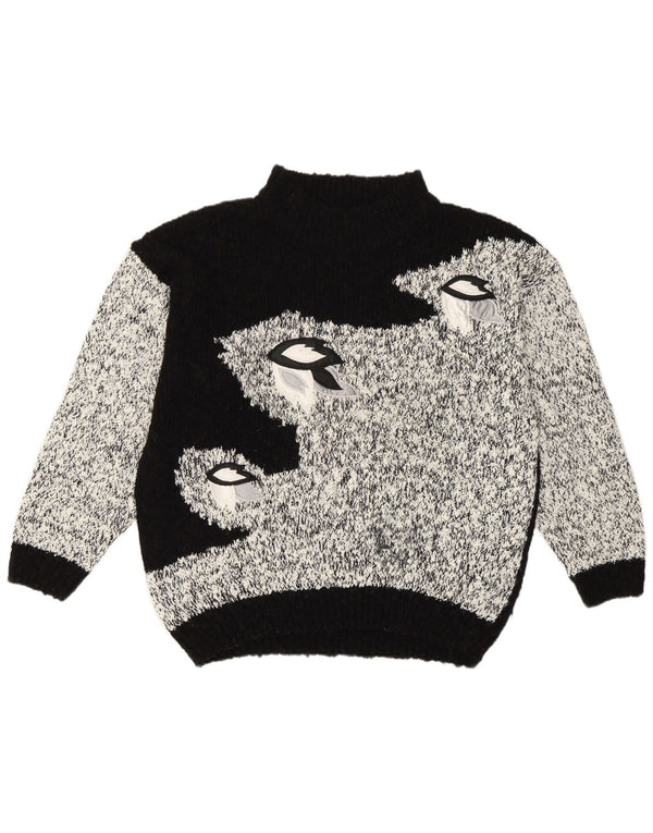 Maglione vintage da donna con collo dolcevita UK 16/18 Large Black Colourblock