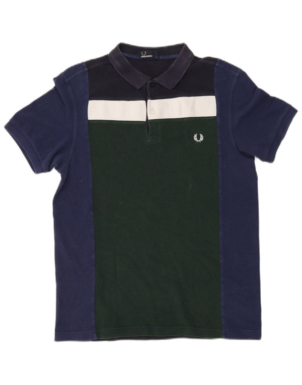 Polo da uomo Fred Perry grande in cotone color block blu navy