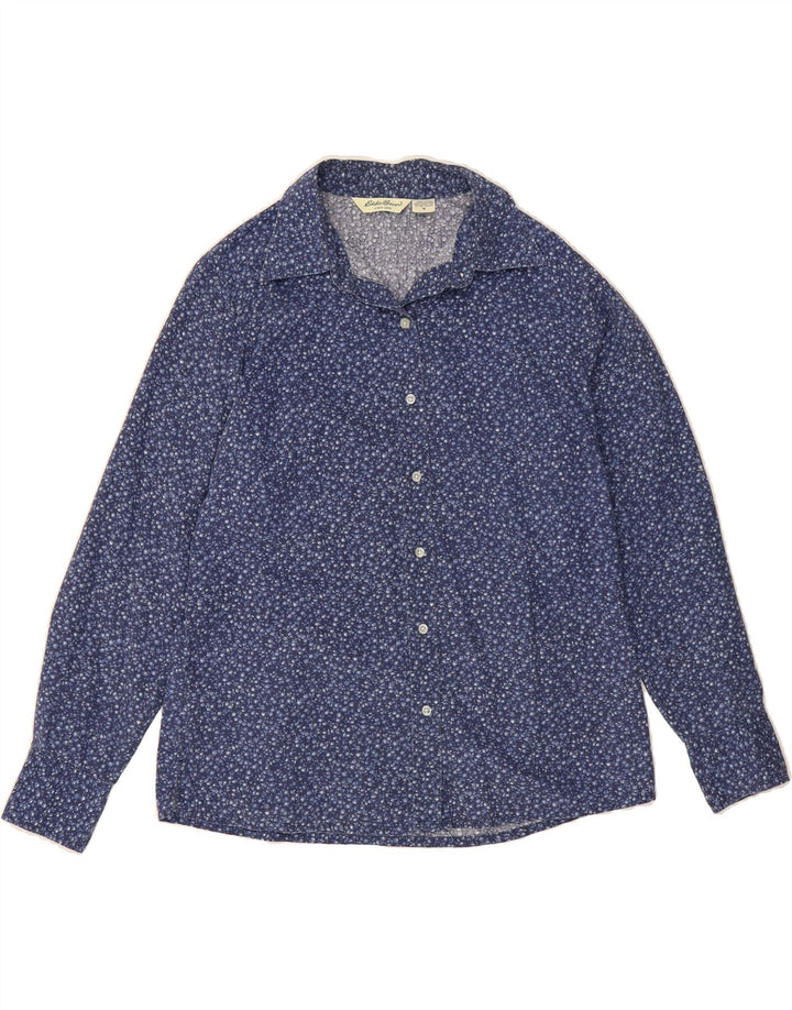 EDDIE BAUER Womens Shirt UK 14 Medium Blue Floral Cotton Vintage Eddie Bauer and Second-Hand Eddie Bauer from Messina Hembry 