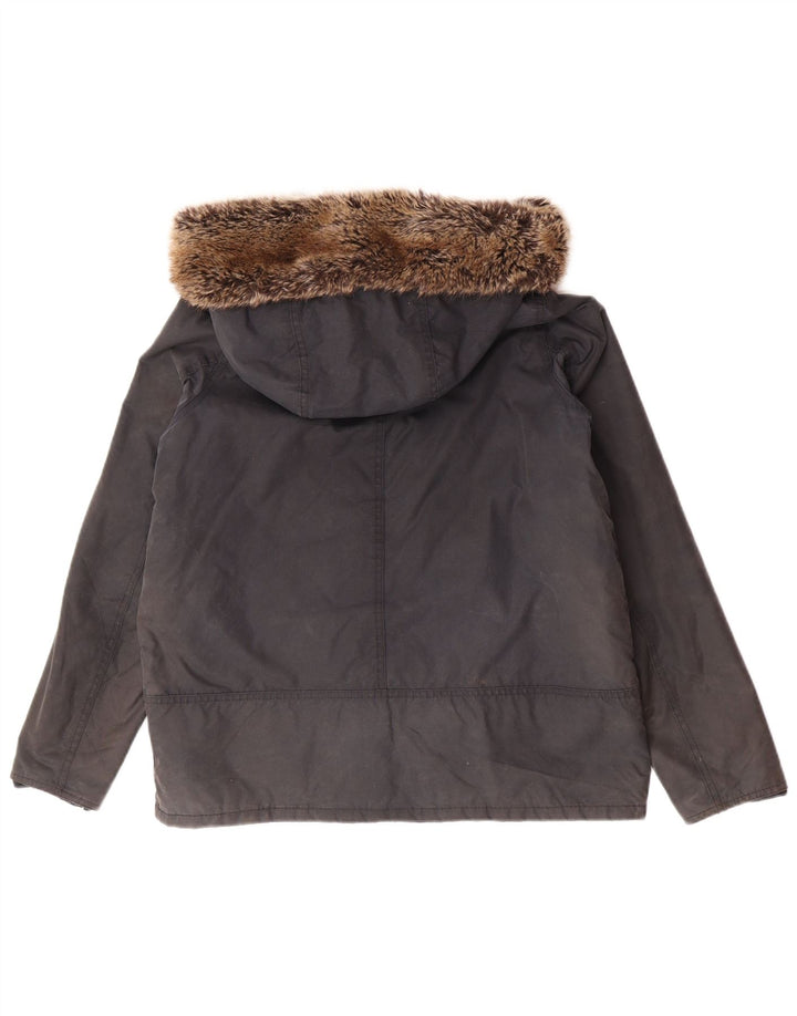 BARBOUR Giacca cerata oversize con cappuccio da donna UK 12 Medio Blu Navy Cotone