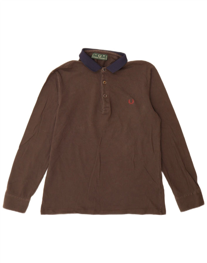 Polo da rugby da uomo a maniche lunghe Fred Perry in cotone marrone medio