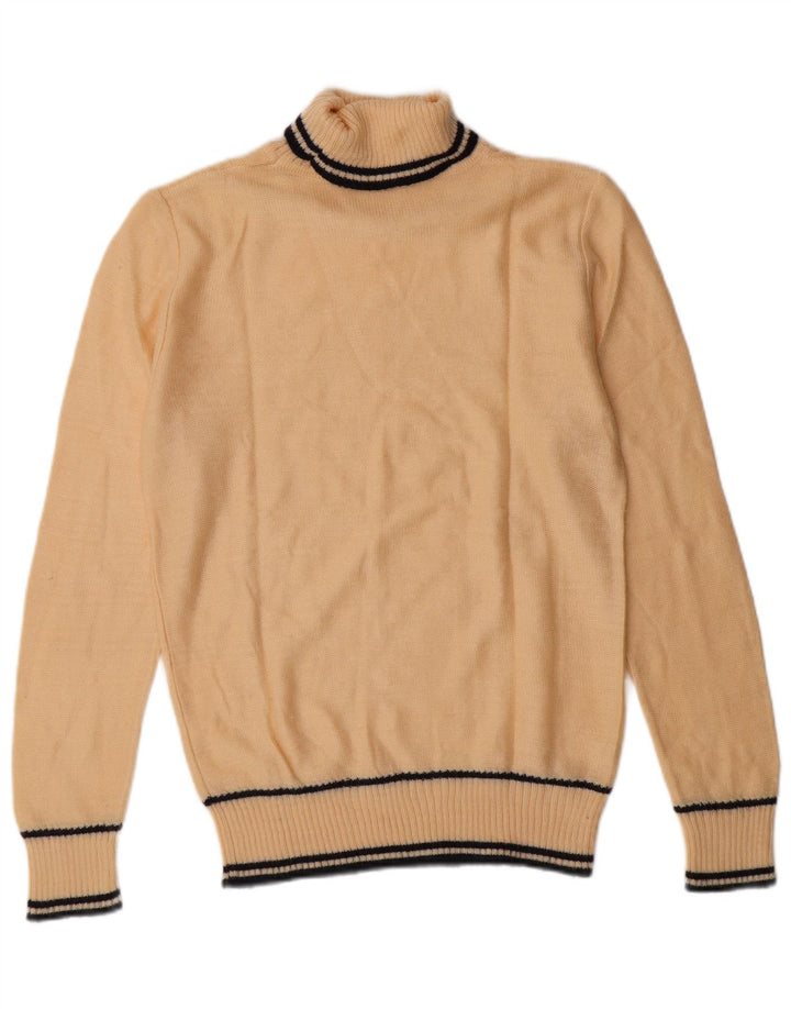 Maglione maglione collo alto da uomo VINTAGE piccolo classico a righe beige