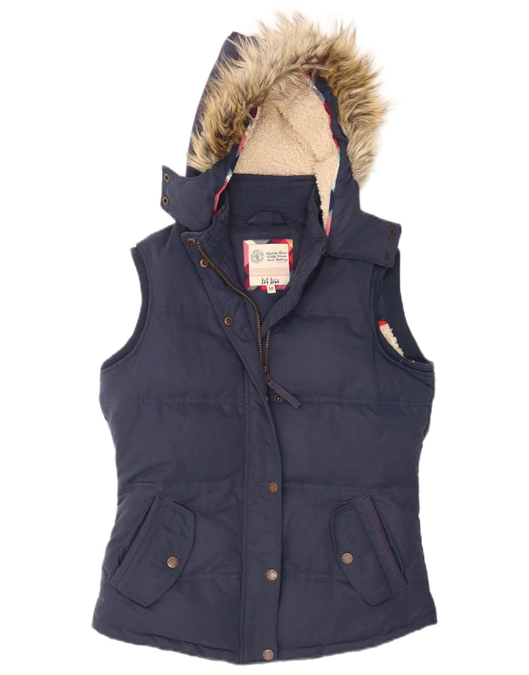 Gilet imbottito con cappuccio da donna Fat Face UK 10 piccolo poliestere blu