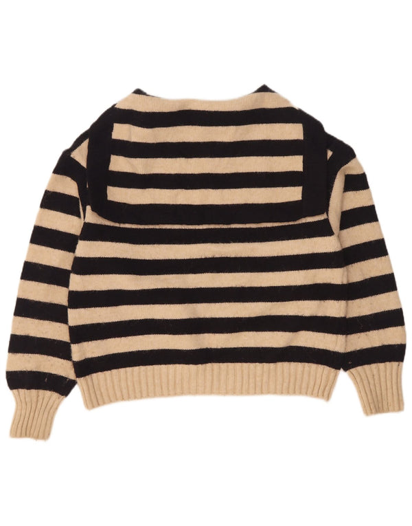 Maglione oversize con collo a polo oversize da donna Zara UK 10 piccolo a righe beige