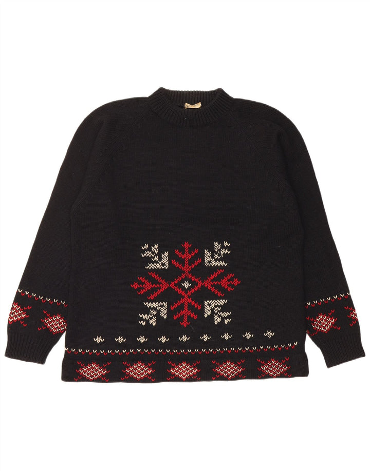 Maglione vintage da uomo con collo alto e maglione medio nero Fair Isle Natale