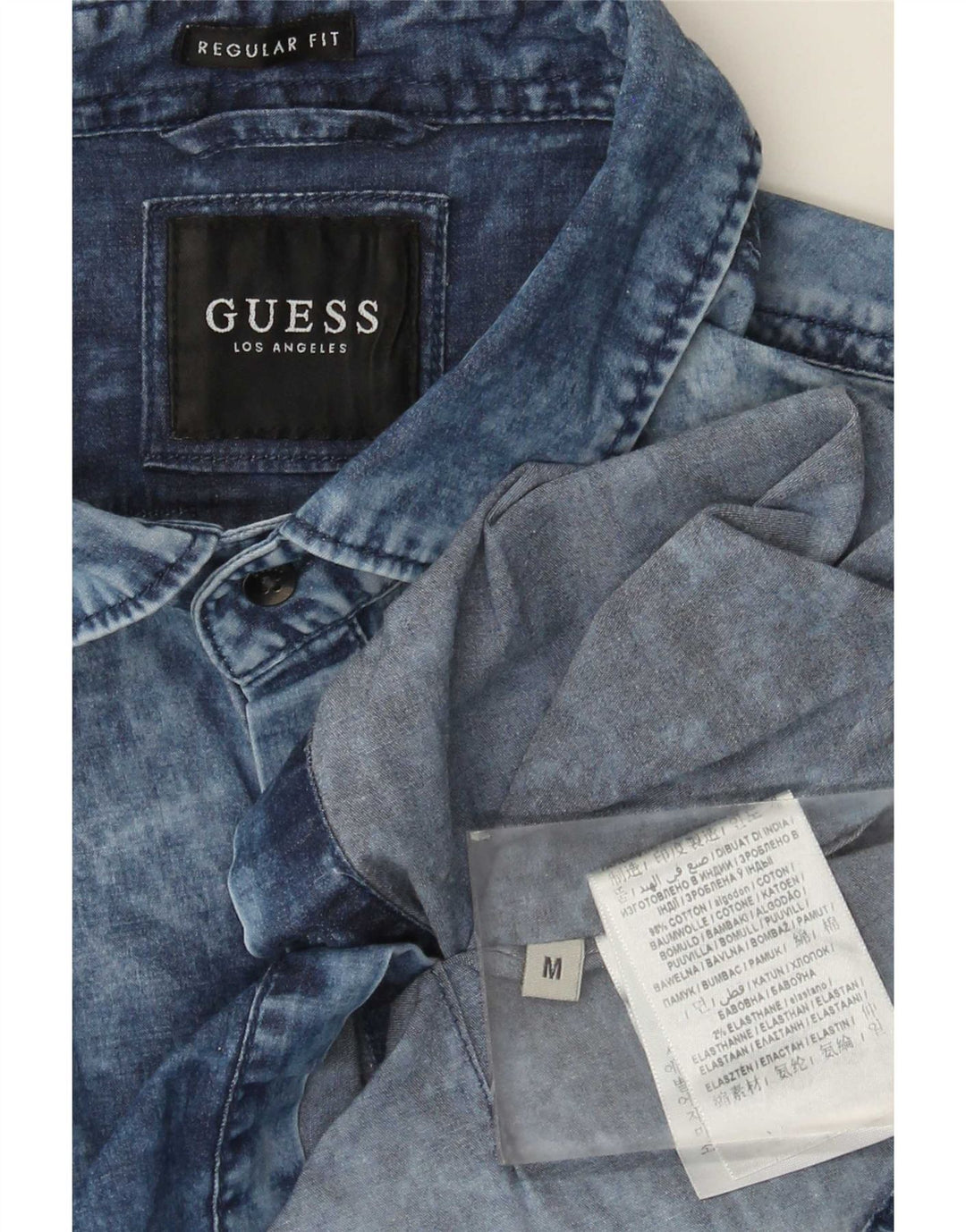 Guess Camicia in denim da uomo, vestibilità regolare, lavaggio acido, cotone blu medio