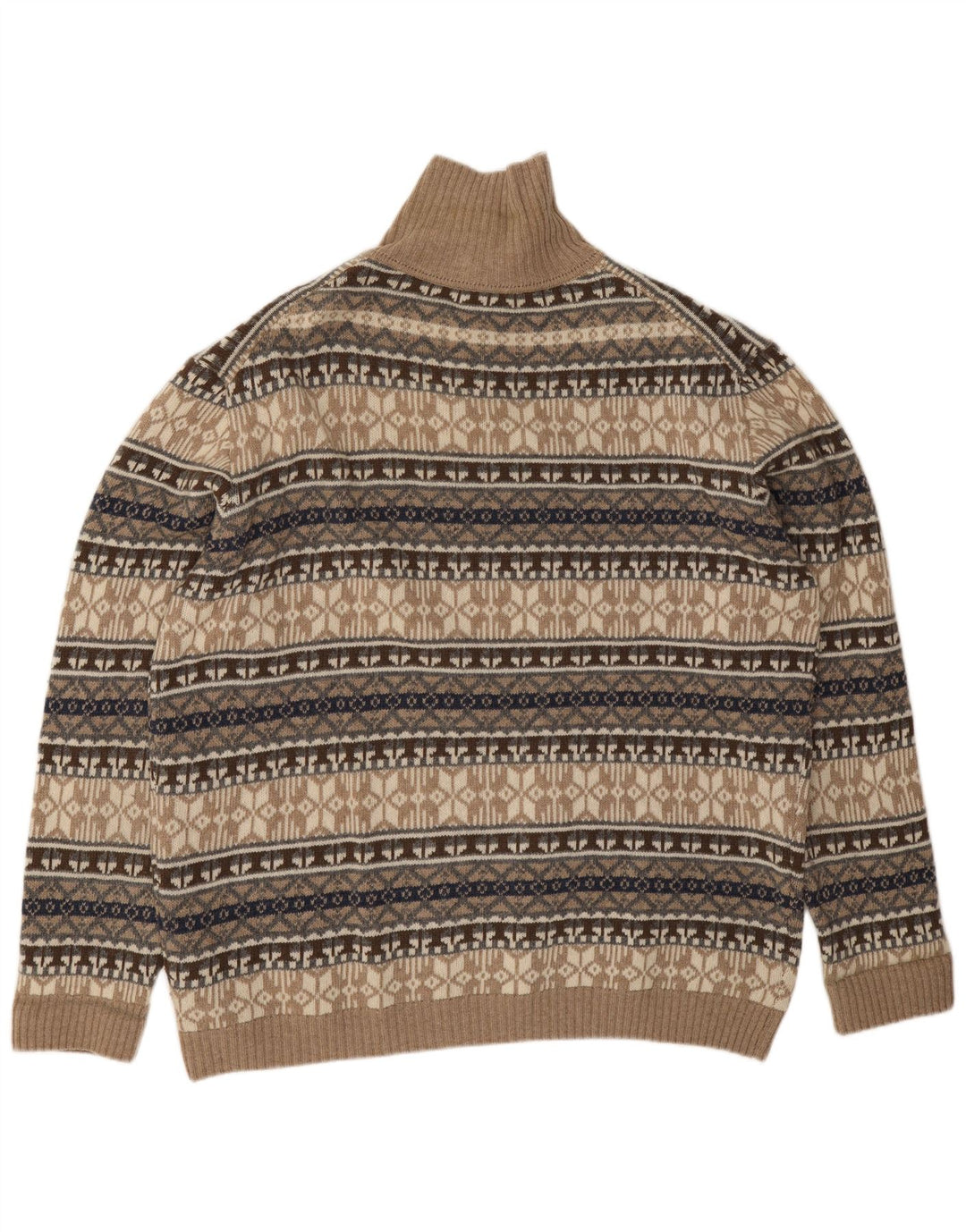 Maglione vintage da uomo con collo a bottoni 4XL Lana d'agnello Fair Isle beige