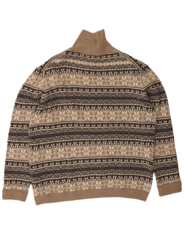 Maglione vintage da uomo con collo a bottoni 4XL Lana d'agnello Fair Isle beige