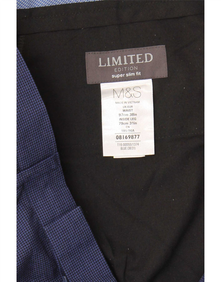 Pantaloni da abito da uomo Marks & Spencer super slim fit W38 L31 pied de poule blu