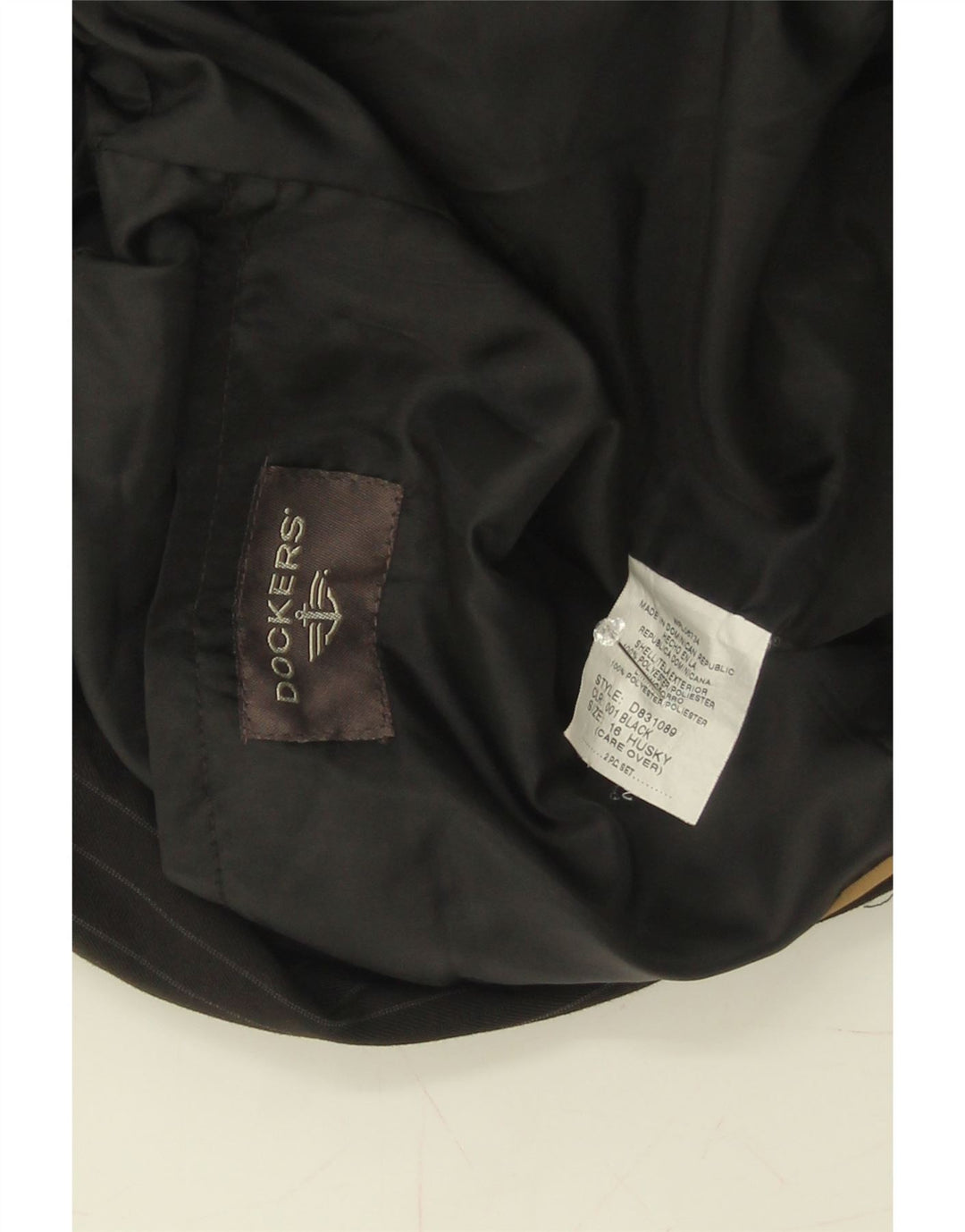 DOCKERS Boys 2 Button Blazer Jacket 15-16 Years Black Pinstripe Polyester Vintage Dockers and Second-Hand Dockers from Messina Hembry 