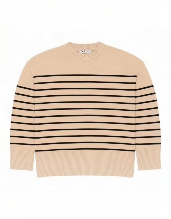Maglione da donna Zara con scollo a barca, taglia UK 16, a righe grandi, bianco sporco