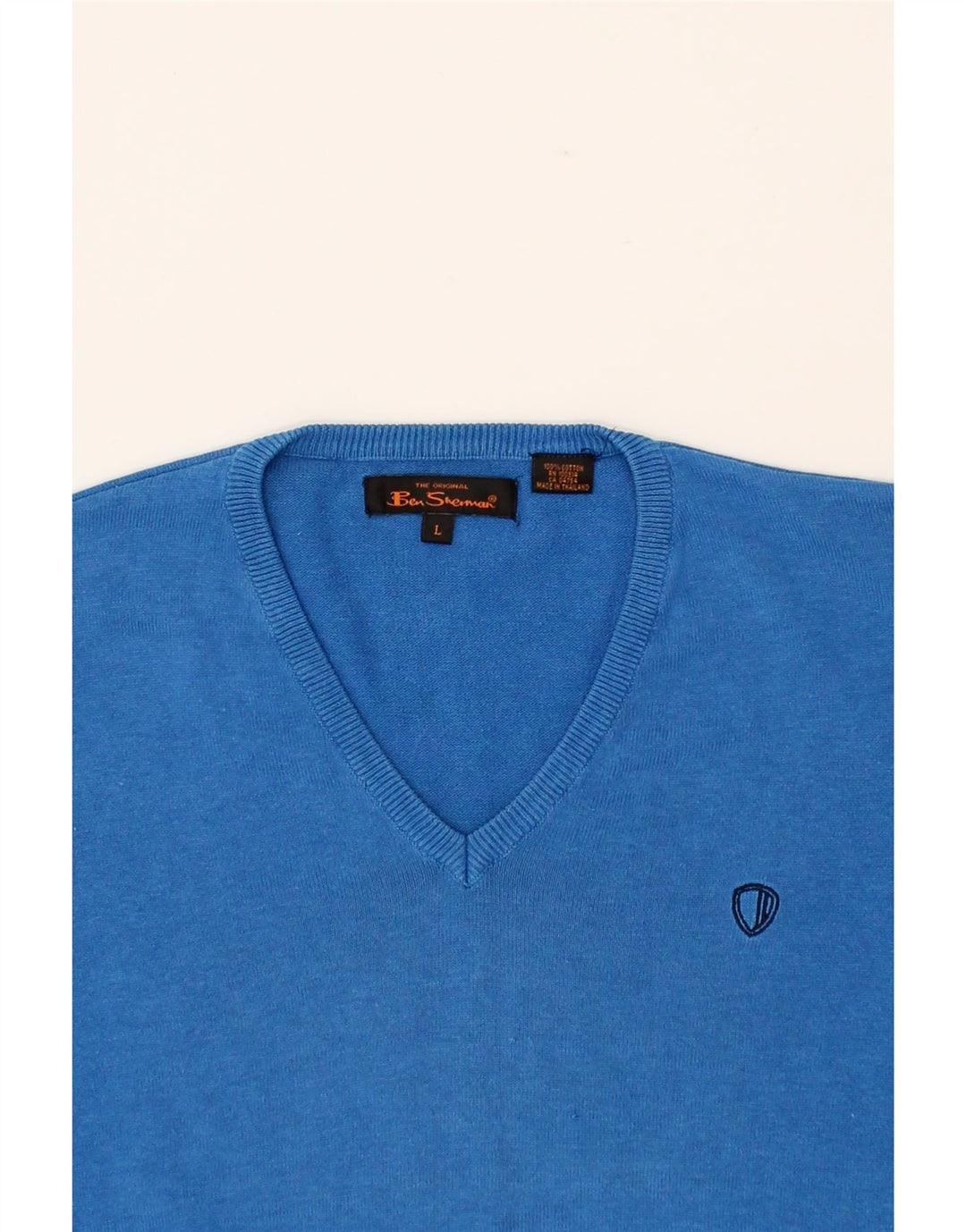 BEN SHERMAN Mens V-Neck Jumper Sweater Large Blue Cotton Vintage Ben Sherman and Second-Hand Ben Sherman from Messina Hembry 