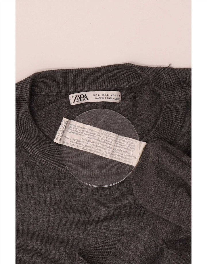 Maglione Zara da uomo girocollo grande in viscosa grigia