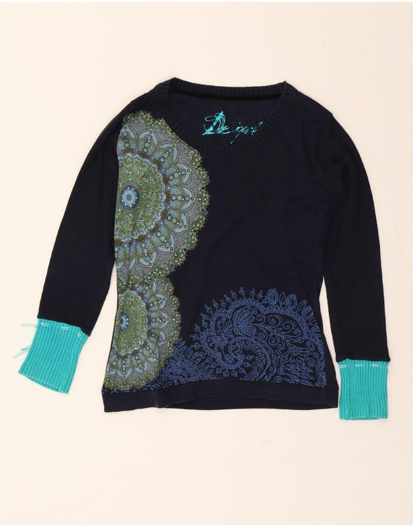 DESIGUAL Top grafico da donna manica lunga UK 14 Large Navy Blue Paisley