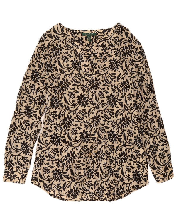 RALPH LAUREN Camicetta lunga da donna Top UK 14 Cotone floreale beige medio