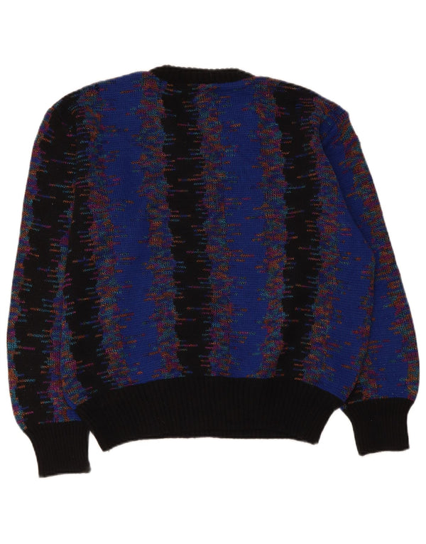 Maglione vintage da donna con scollo a V UK 16 Large Blue Colourblock