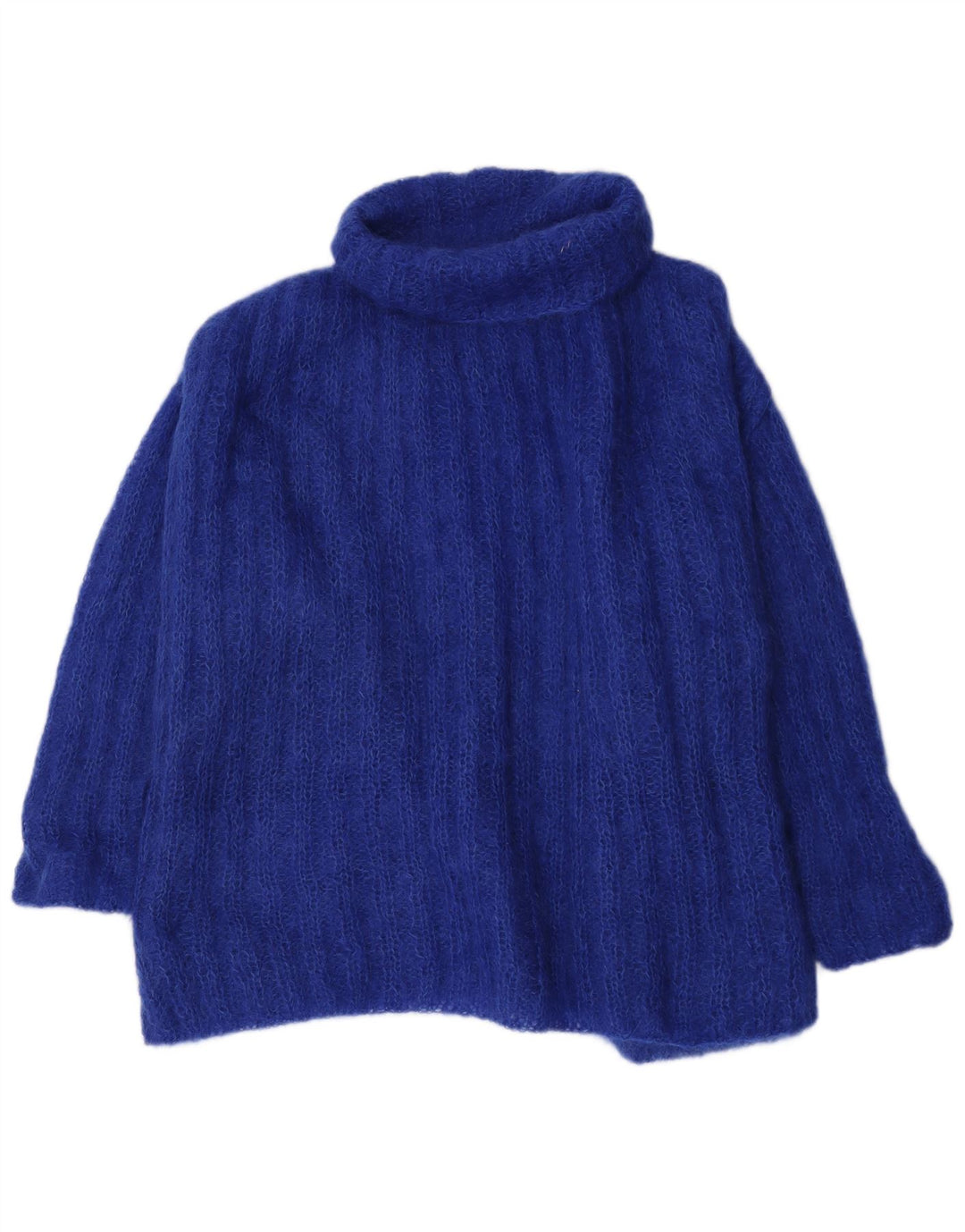 Maglione maglione oversize da donna vintage con collo alto UK 12 Blu medio
