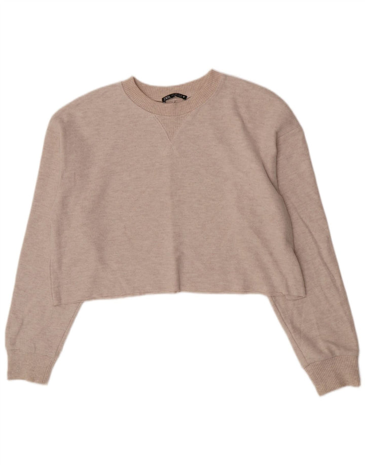 Top corto da donna Zara a maniche lunghe UK 16 grande poliestere beige