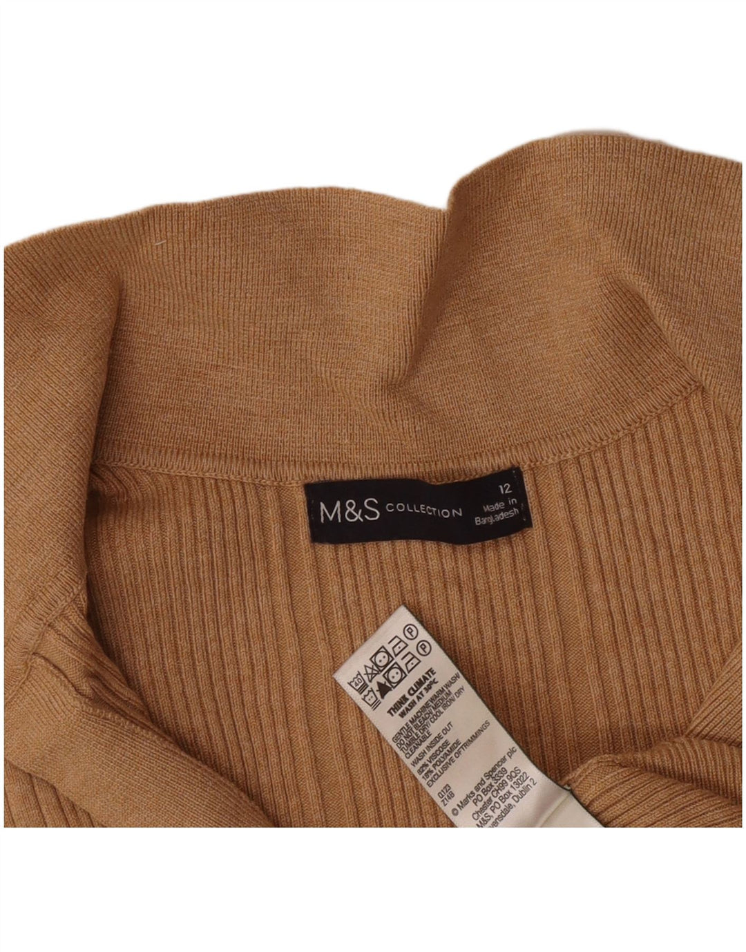 Maglione da donna Marks & Spencer con collo a polo UK 12 a righe beige medio
