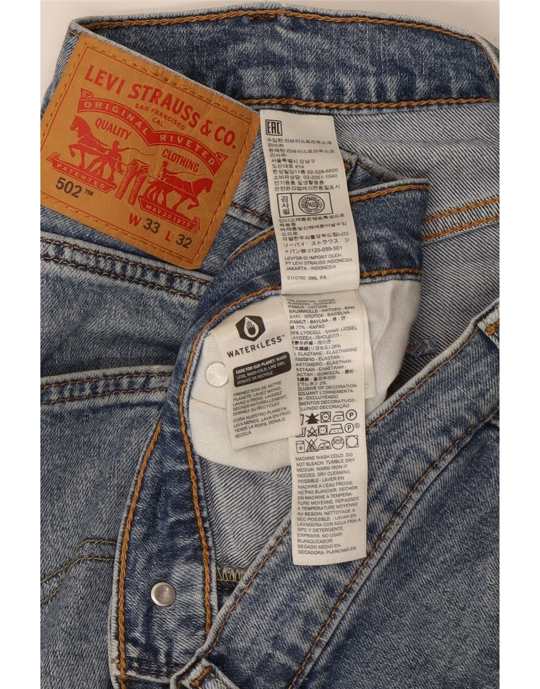 Levi's Uomo 502 Jeans affusolati W33 L32 Cotone blu