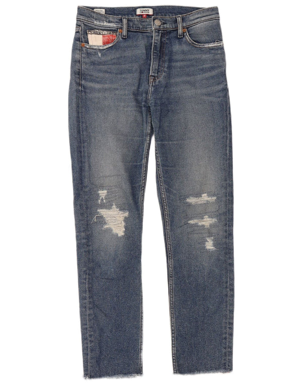 Jeans corti a vita alta effetto consumato da donna Tommy Hilfiger W27 L27 Blu