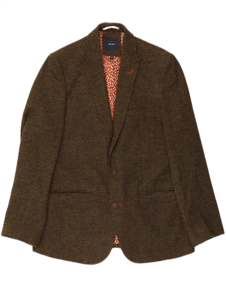 WHITE STUFF Mens 2 Button Blazer Jacket UK 40 Large Khaki Check Wool