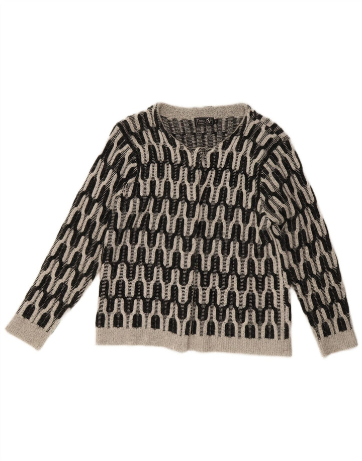 Maglione cardigan aperto oversize da donna Tivoli UK 14 Grigio medio geometrico