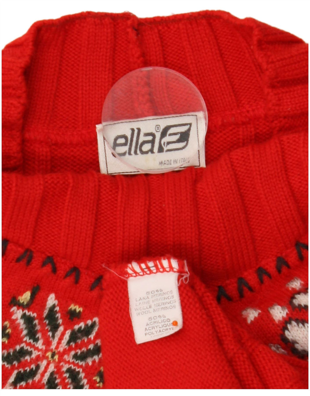 Maglione maglione da donna con collo alto ELLA UK 16 Lana Fair Isle rossa grande
