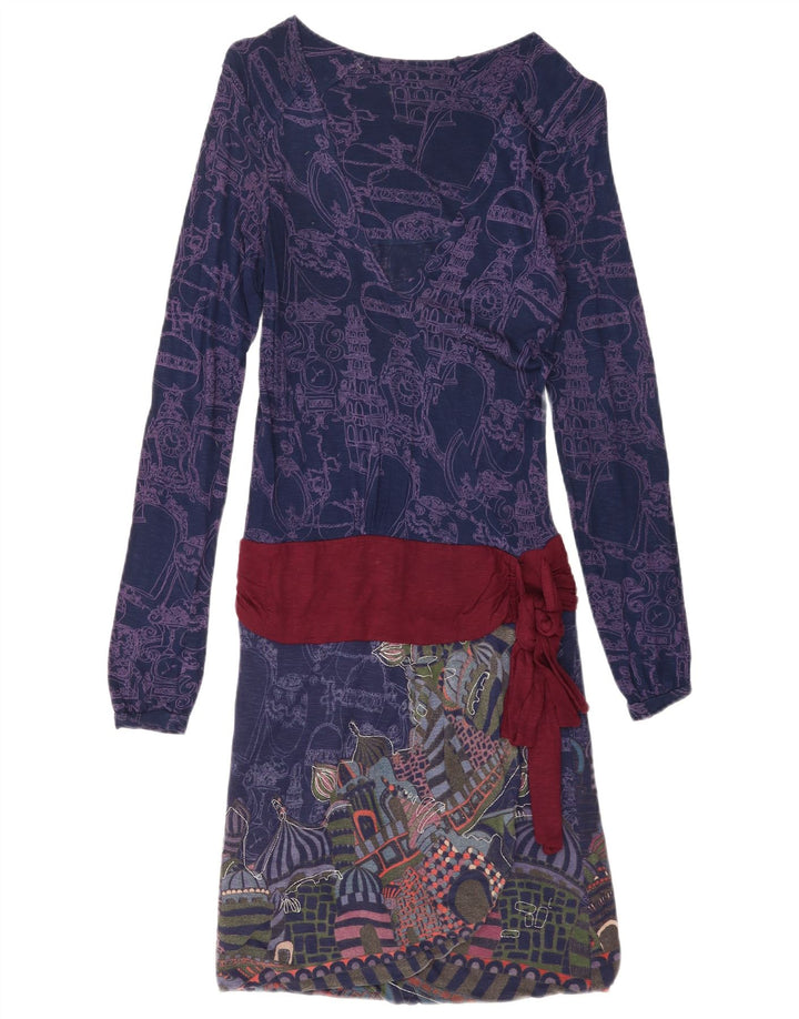 Desigual Abito da donna con motivo astratto a vita bassa UK 8 Small Blu navy