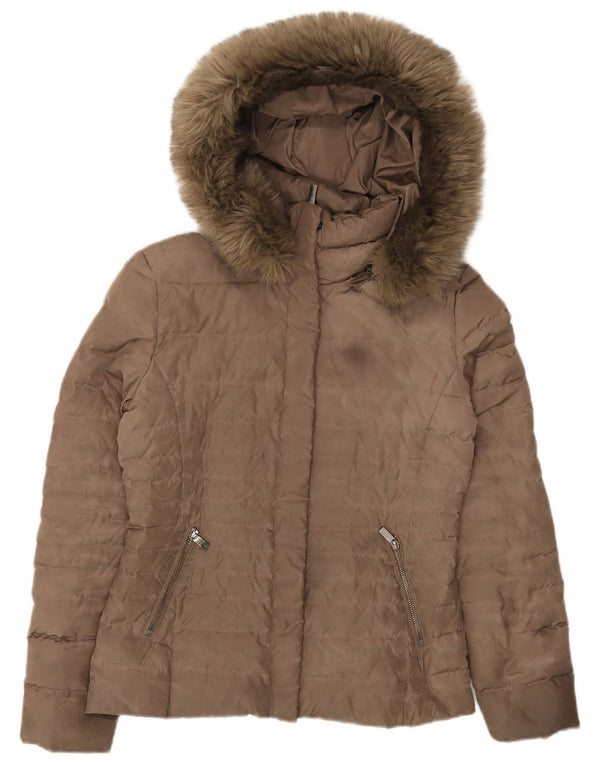 ARMANI JEANS Piumino Donna con Cappuccio IT 40 Small Marrone Poliestere