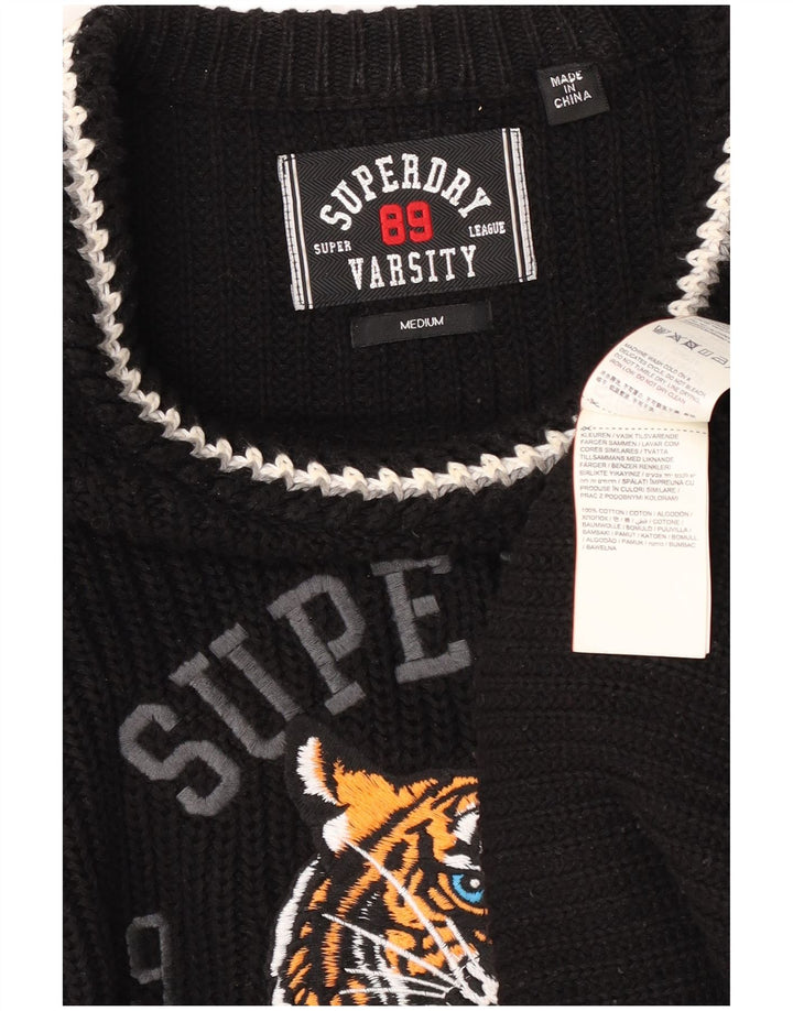 Maglione maglione girocollo con grafica da uomo Superdry blocco colore nero medio
