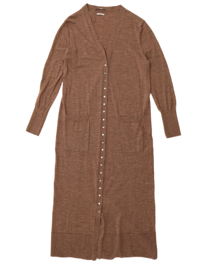 Maglione cardigan lungo da donna Zara UK 14 grande lana marrone