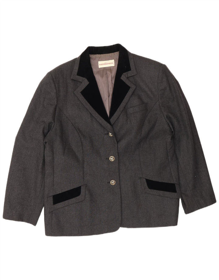 Giacca blazer da donna a 3 bottoni Roccobarocco UK 18 XL lana color block grigio