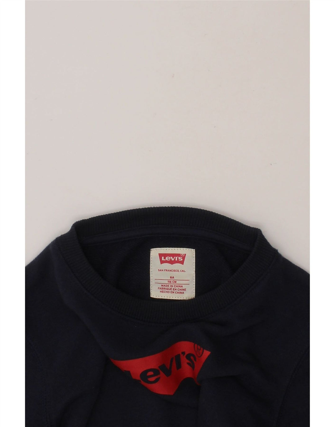 LEVI'S Boys Graphic Sweatshirt Jumper 5-6 Years Navy Blue Cotton Vintage Levi's and Second-Hand Levi's from Messina Hembry 