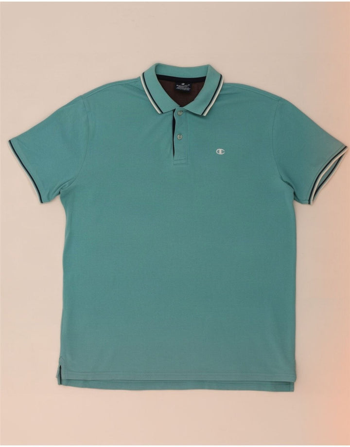 Polo da uomo Champion in cotone a righe blu medio