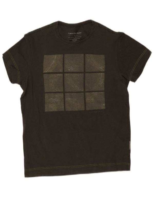 Calvin Klein Jeans T-shirt grafica da uomo Top Small in cotone kaki