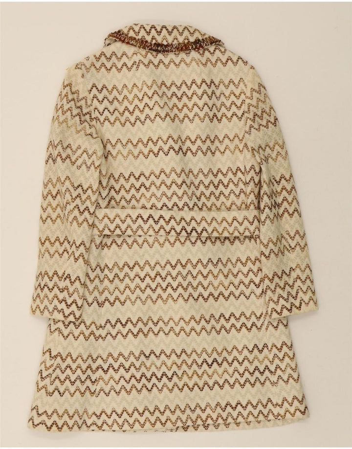 VINTAGE Womens Overcoat UK 14 Medium Beige Chevron Vintage Vintage and Second-Hand Vintage from Messina Hembry 