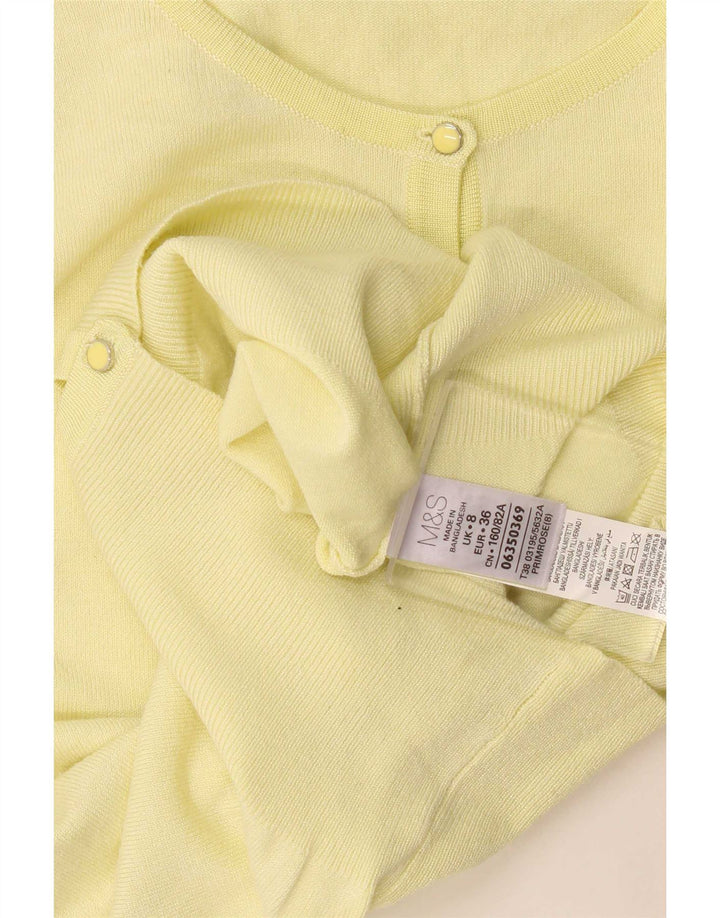 Maglione cardigan da donna Marks & Spencer UK 8 piccolo viscosa gialla