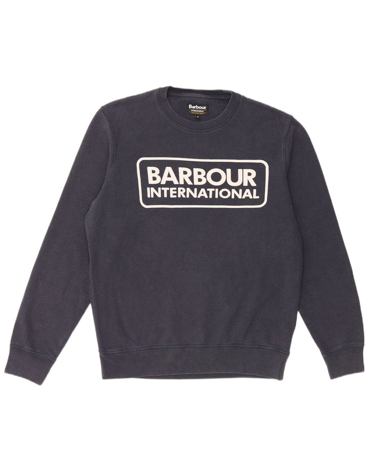 BARBOUR Felpa con grafica da uomo Maglione medio in cotone blu navy