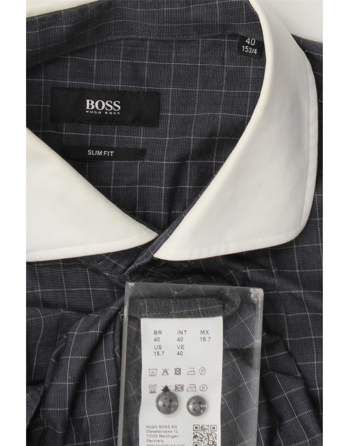 Camicia slim fit da uomo Hugo Boss taglia 40 15 3/4 cotone a quadri grigio medio
