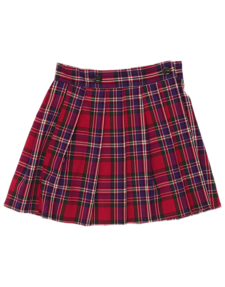 Mini gonna a pieghe vintage da donna piccola W25 in poliestere a quadri rossi