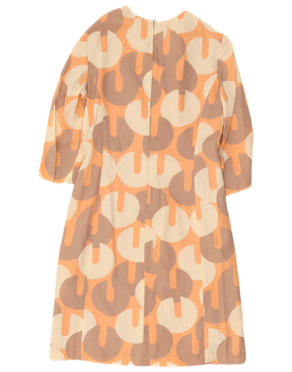 Vintage Womens 3/4 Sleeve Sheath Dress UK 12 Medium Orange Geometric