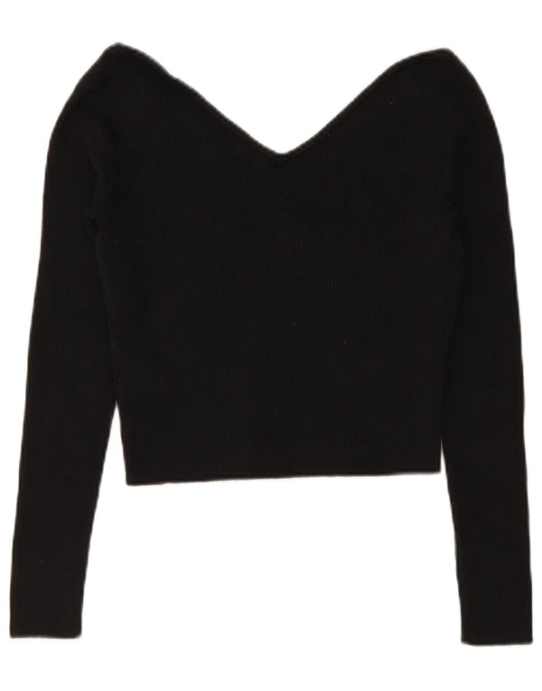 Top corto da donna Abercrombie & Fitch a maniche lunghe UK 14 grande cotone nero