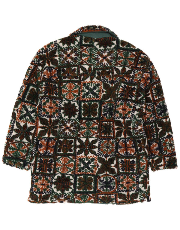Giacca in pile vintage da donna UK 18 XL Verde Fair Isle