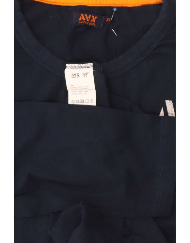 Top grafico da uomo Avirex a maniche lunghe XL in cotone blu navy